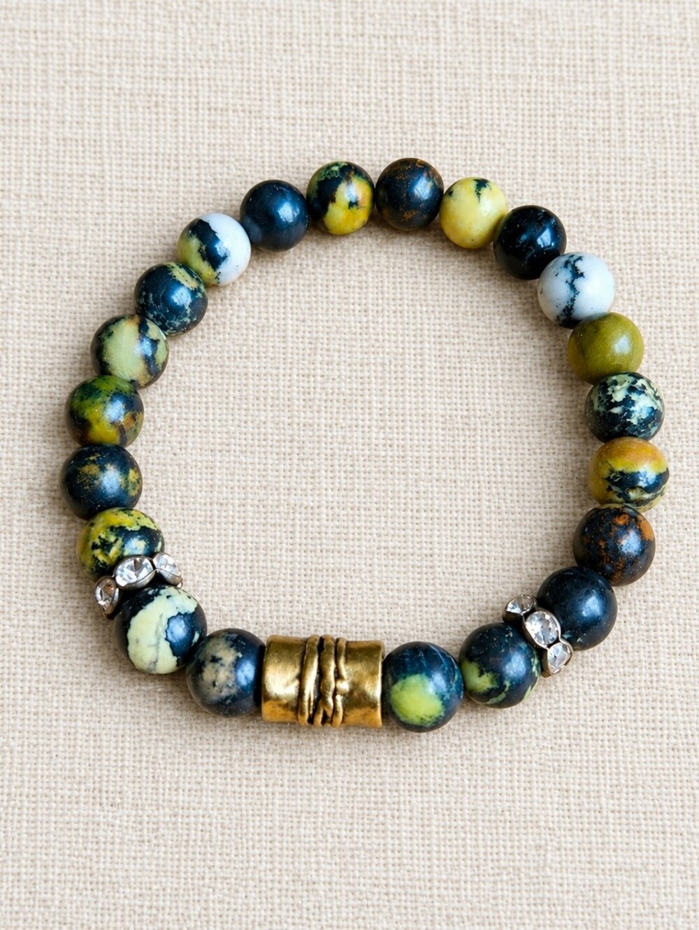 Yellow Australian Iron Turquoise Beaded Stretch Bracelet | Handmade